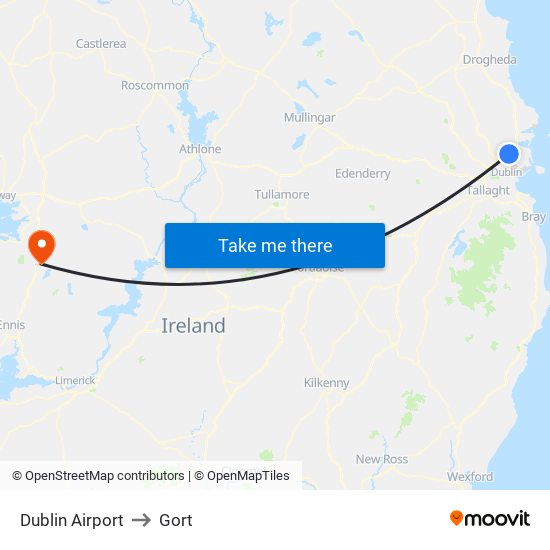 Dublin Airport to Gort map