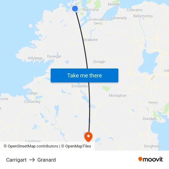 Carrigart to Granard map