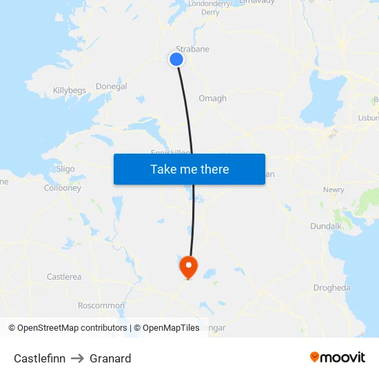 Castlefinn to Granard map
