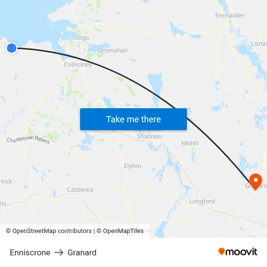Enniscrone to Granard map