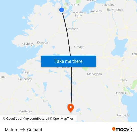 Milford to Granard map