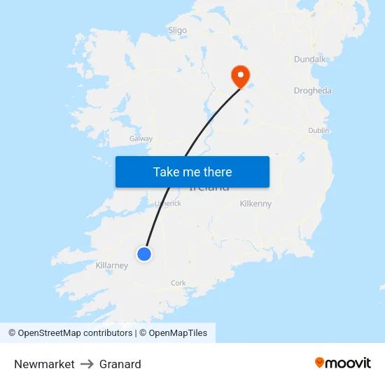 Newmarket to Granard map
