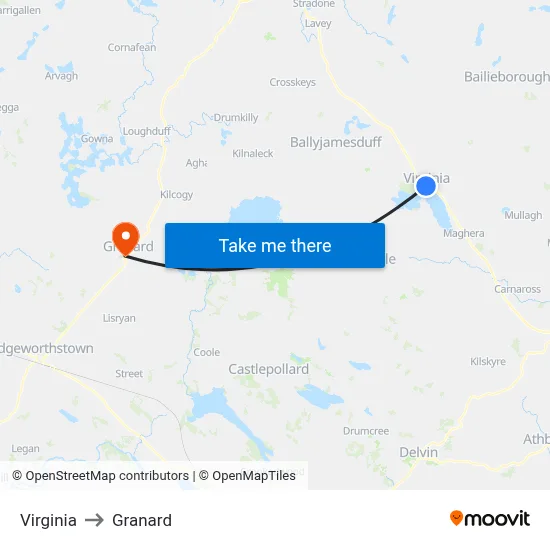 Virginia to Granard map