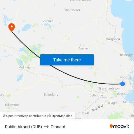 Dublin Airport (DUB) to Granard map