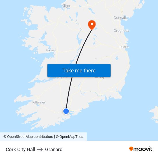 Cork City Hall to Granard map