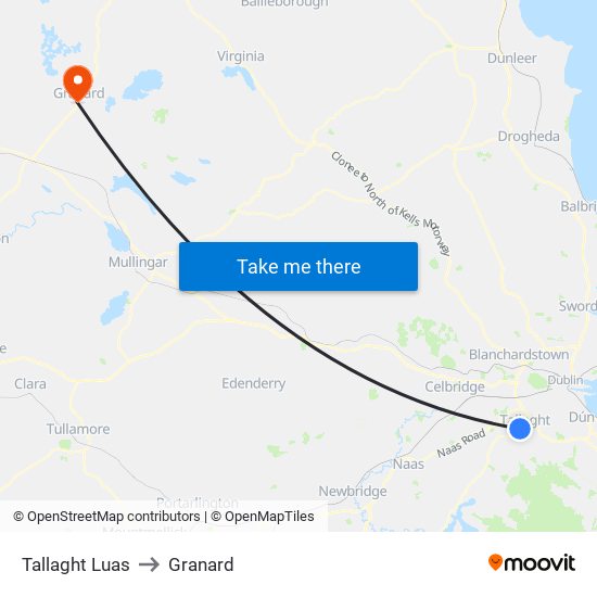 Tallaght Luas to Granard map