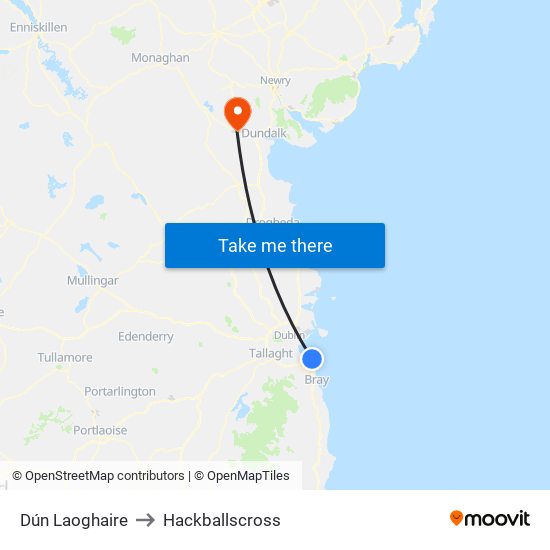 Dún Laoghaire to Hackballscross map