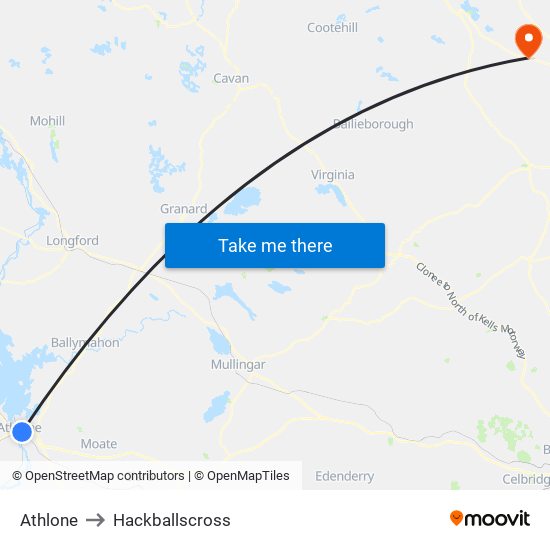 Athlone to Hackballscross map