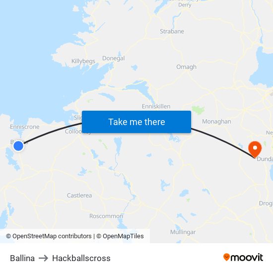 Ballina to Hackballscross map
