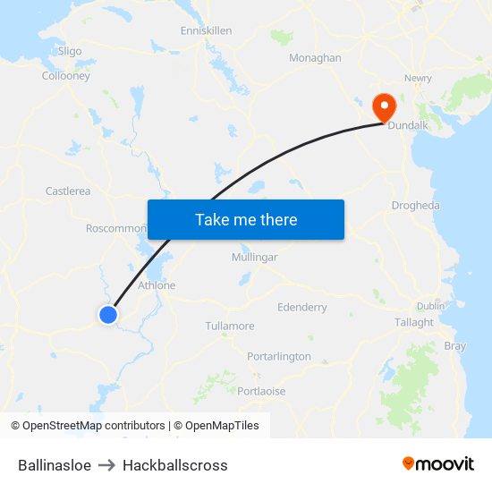 Ballinasloe to Hackballscross map