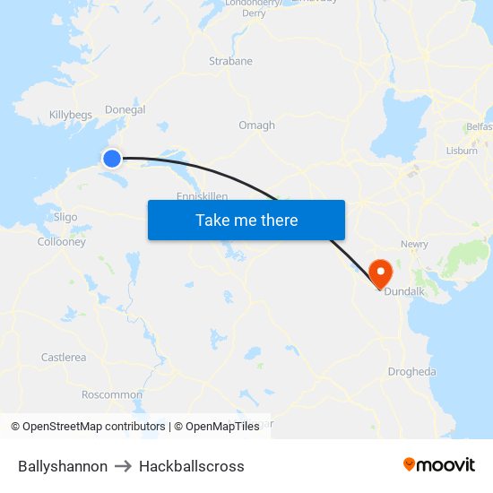 Ballyshannon to Hackballscross map