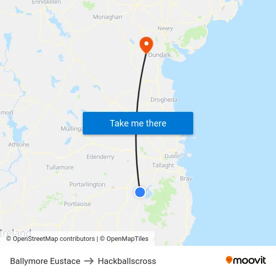 Ballymore Eustace to Hackballscross map