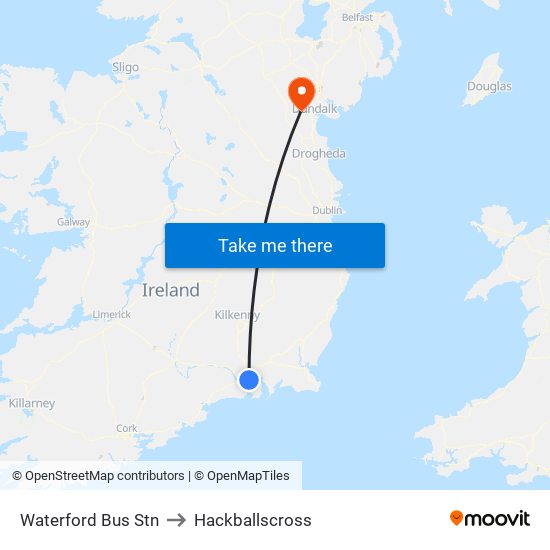 Waterford Bus Stn to Hackballscross map