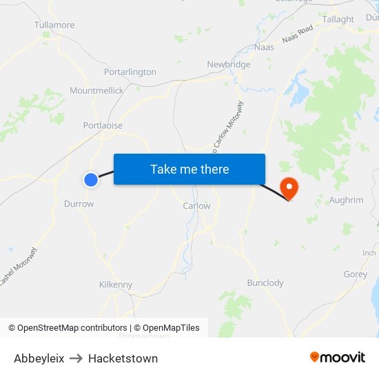 Abbeyleix to Hacketstown map