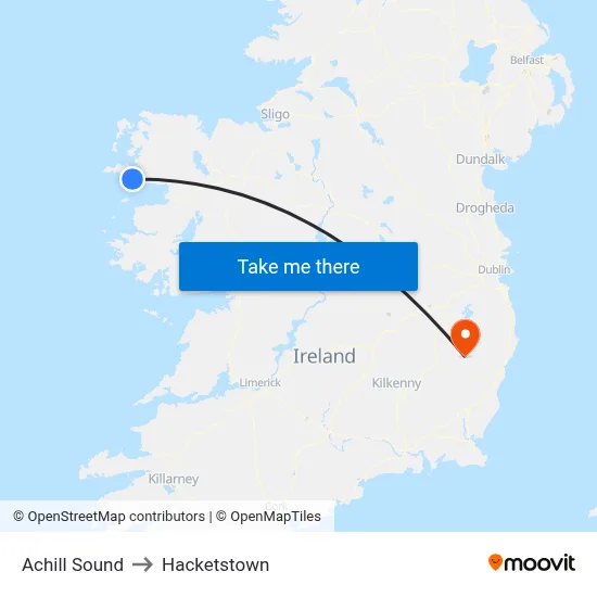 Achill Sound to Hacketstown map