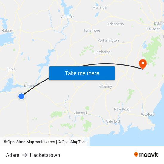 Adare to Hacketstown map