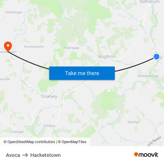 Avoca to Hacketstown map