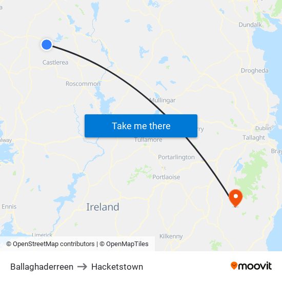 Ballaghaderreen to Hacketstown map