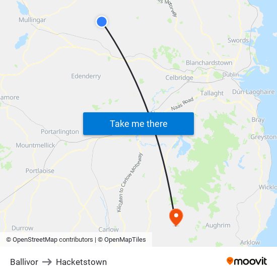 Ballivor to Hacketstown map