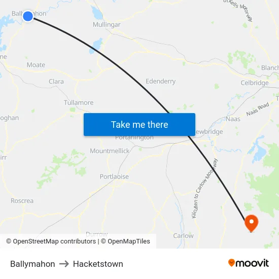 Ballymahon to Hacketstown map