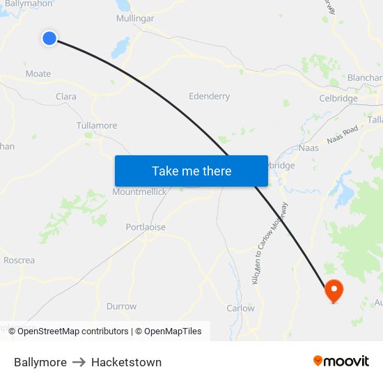 Ballymore to Hacketstown map