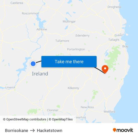 Borrisokane to Hacketstown map