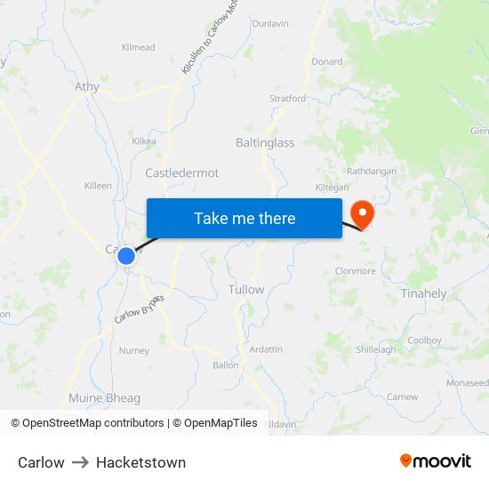 Carlow to Hacketstown map