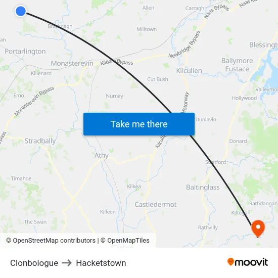 Clonbologue to Hacketstown map