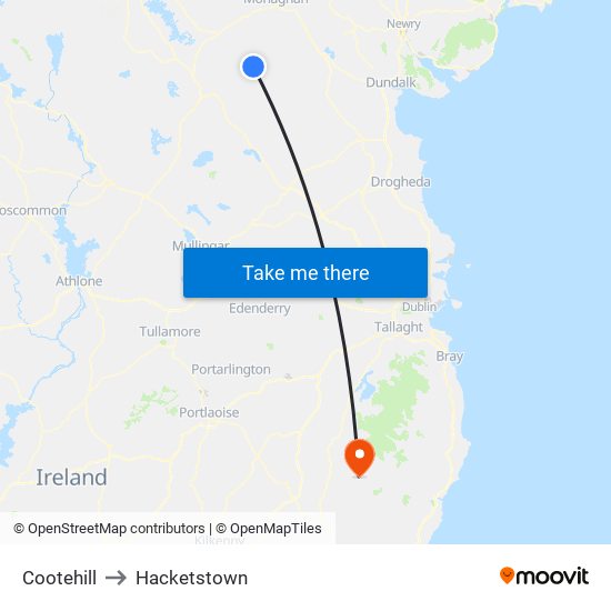 Cootehill to Hacketstown map