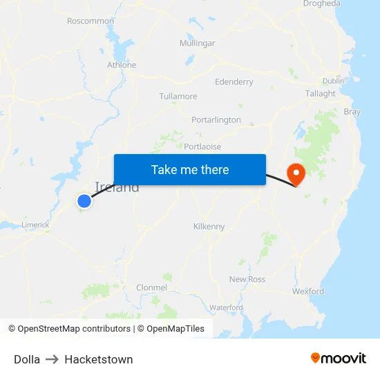 Dolla to Hacketstown map