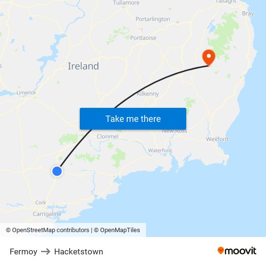 Fermoy to Hacketstown map