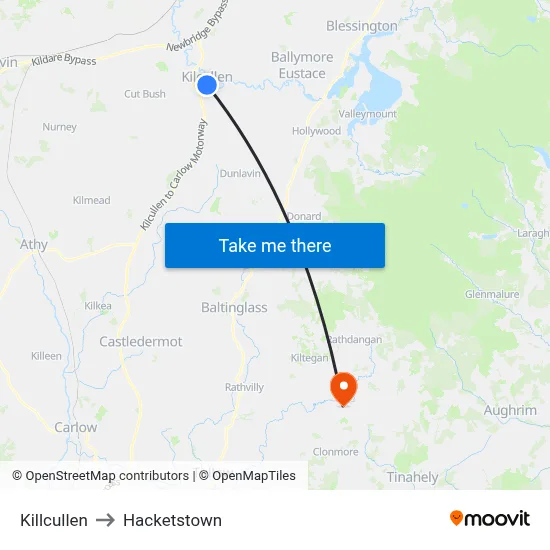 Killcullen to Hacketstown map