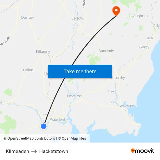 Kilmeaden to Hacketstown map