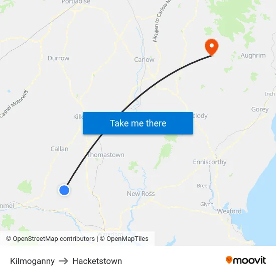 Kilmoganny to Hacketstown map
