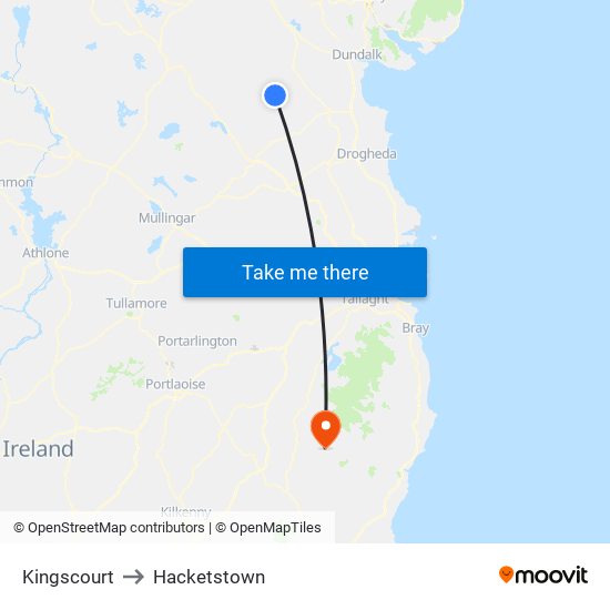 Kingscourt to Hacketstown map