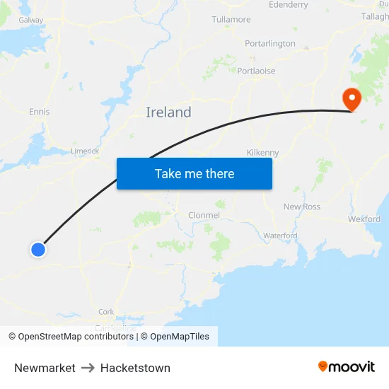Newmarket to Hacketstown map