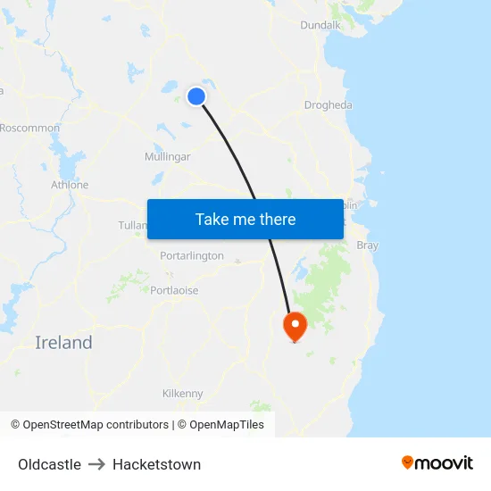 Oldcastle to Hacketstown map