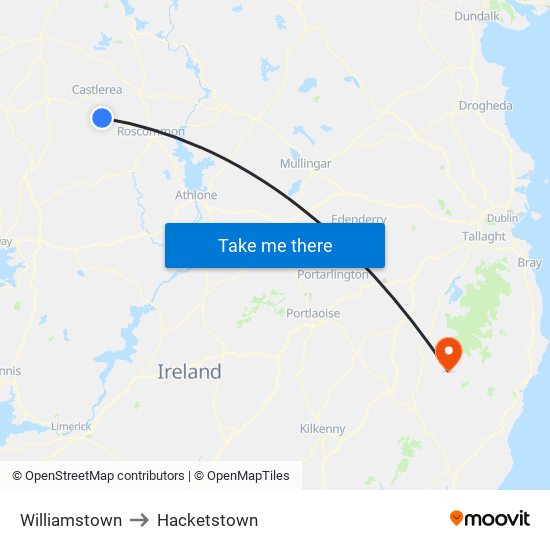 Williamstown to Hacketstown map