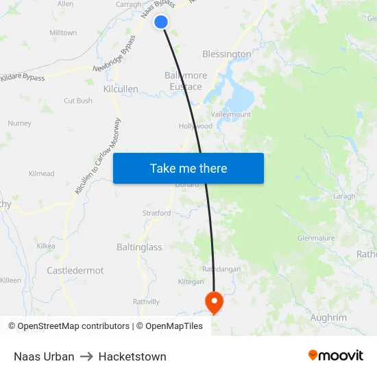 Naas Urban to Hacketstown map