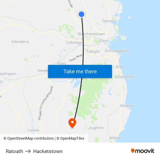 Ratoath to Hacketstown map