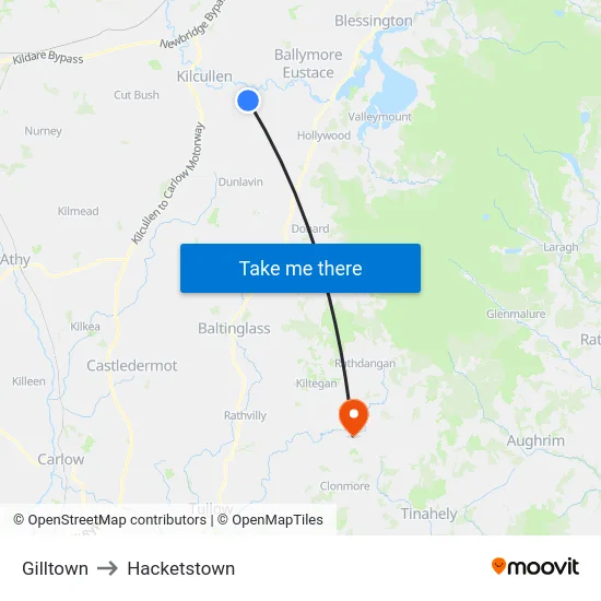 Gilltown to Hacketstown map