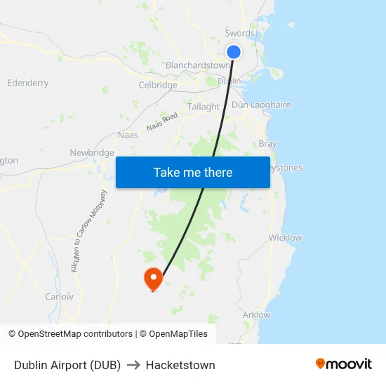 Dublin Airport (DUB) to Hacketstown map