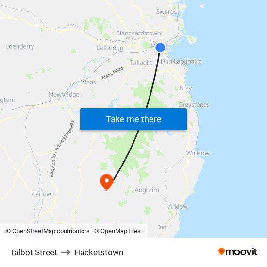 Talbot Street to Hacketstown map