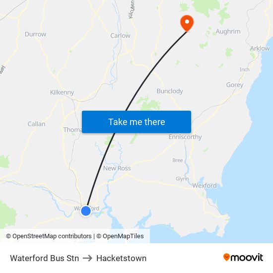 Waterford Bus Stn to Hacketstown map