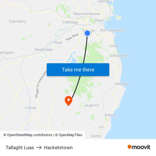 Tallaght Luas to Hacketstown map