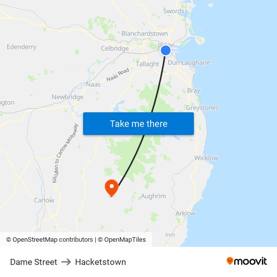 Dame Street to Hacketstown map