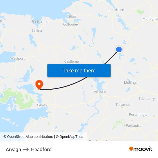 Arvagh to Headford map
