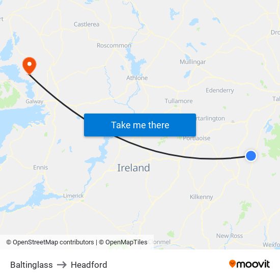 Baltinglass to Headford map