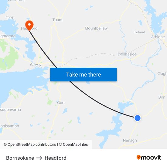 Borrisokane to Headford map