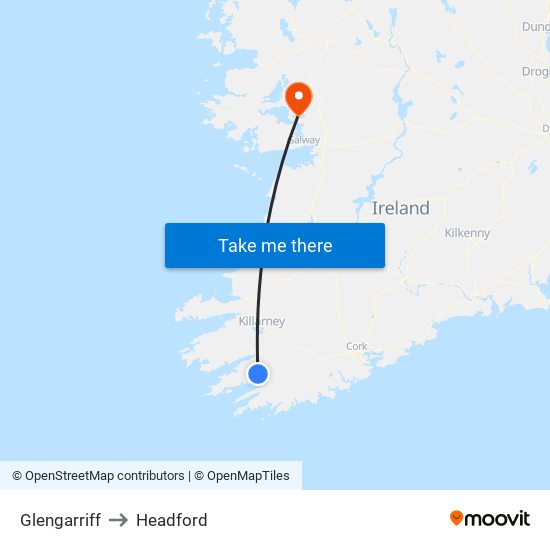 Glengarriff to Headford map